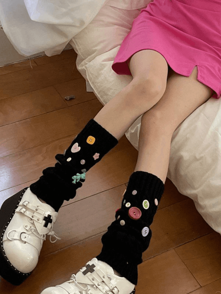Button Embellished Cable Knit Leg Warmer - AnotherChill