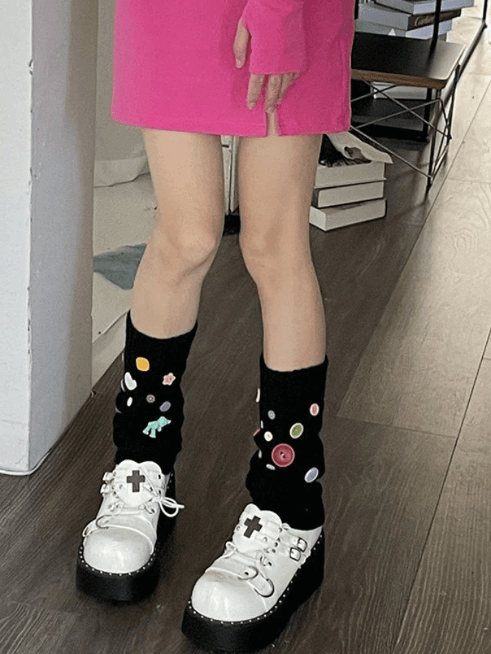 Button Embellished Cable Knit Leg Warmer - AnotherChill