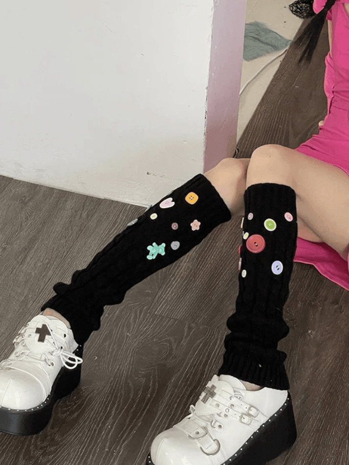 Button Embellished Cable Knit Leg Warmer - AnotherChill