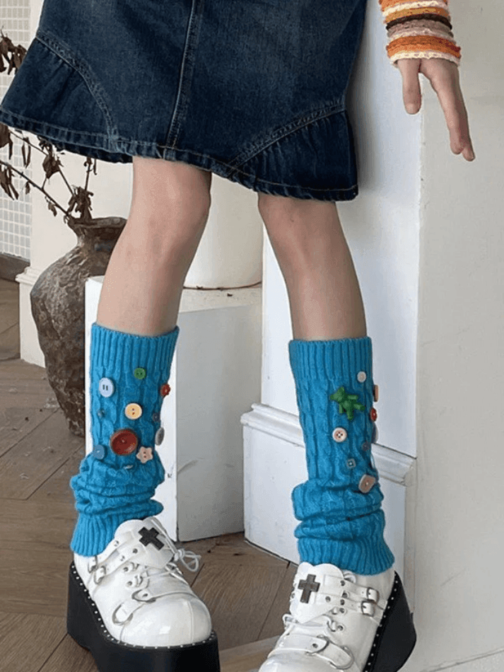 Button Embellished Cable Knit Leg Warmer - AnotherChill