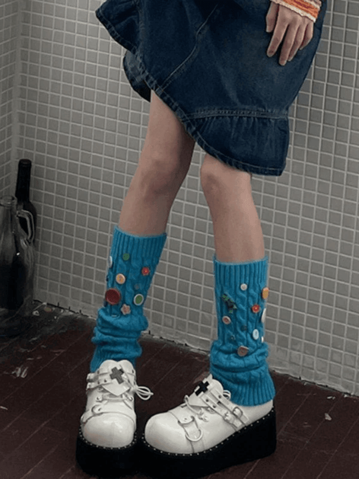 Button Embellished Cable Knit Leg Warmer - AnotherChill