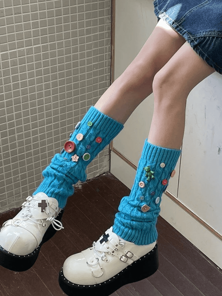 Button Embellished Cable Knit Leg Warmer - AnotherChill