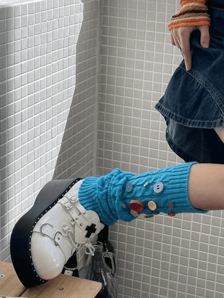 Button Embellished Cable Knit Leg Warmer - AnotherChill
