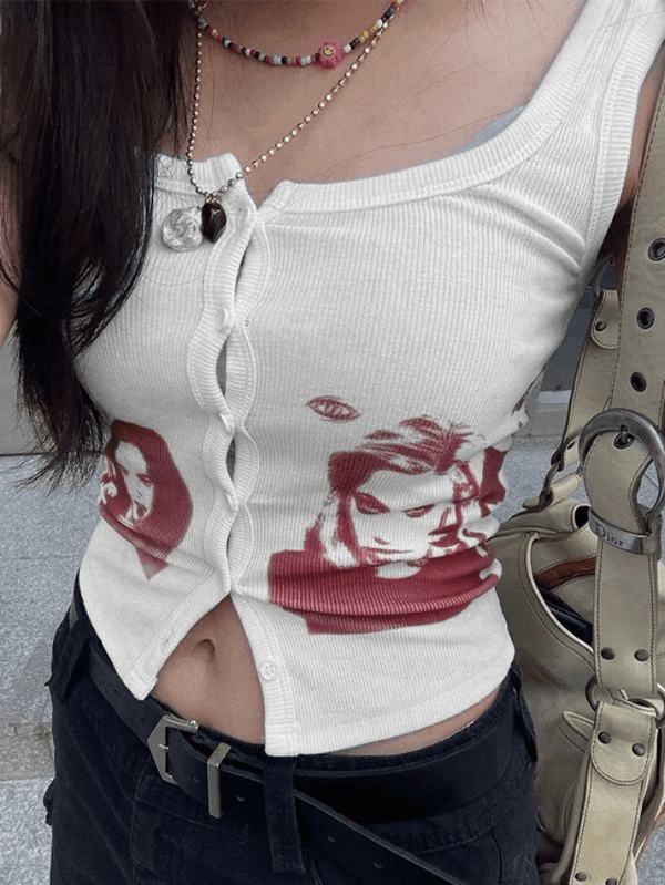 Button Front Ribbed Cropped Tank Top - AnotherChill