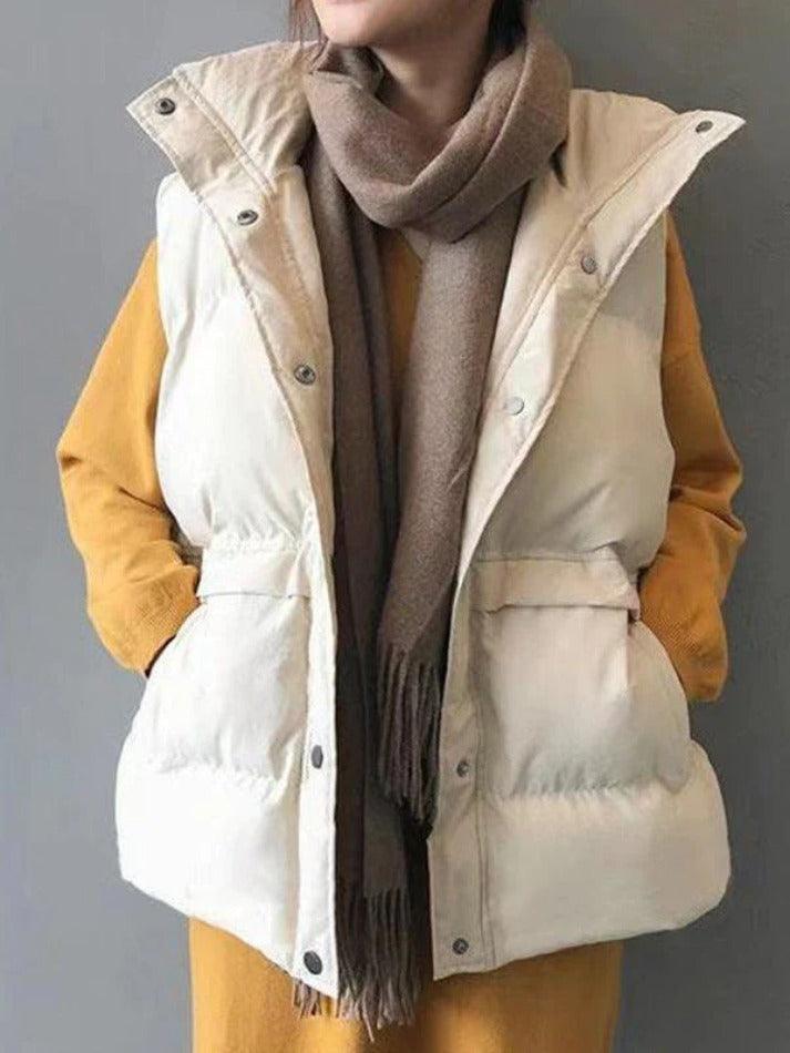 Buttoned Sleeveless Padded Down Jacket - AnotherChill