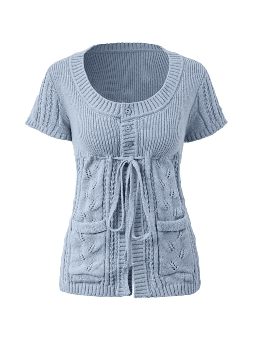 Buttoned Slit Tie Front Knit Top – AnotherChill