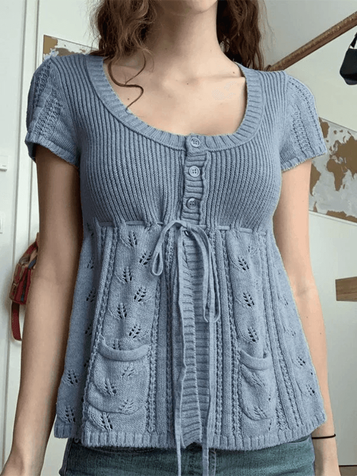 Buttoned Slit Tie Front Knit Top – AnotherChill