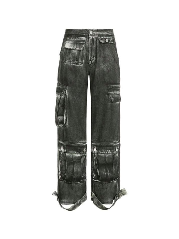Distressed Wash Irregular Tie Dye Multi Pocket Cargo Jeans - AnotherChill