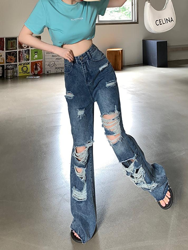 Frayed Detail High-Waist Ripped Jeans - AnotherChill