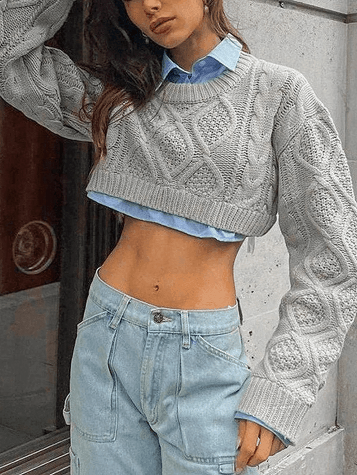 Cable Knit Cropped Sweater - AnotherChill