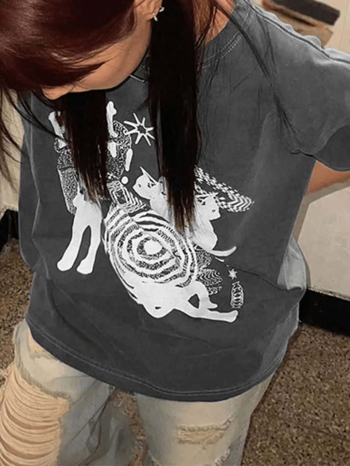 Cat Print Oversized Short Sleeve - AnotherChill