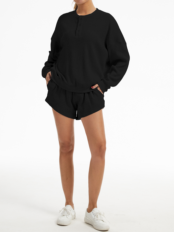 Oversized Long-Sleeve Waffle Knit Lounge Set