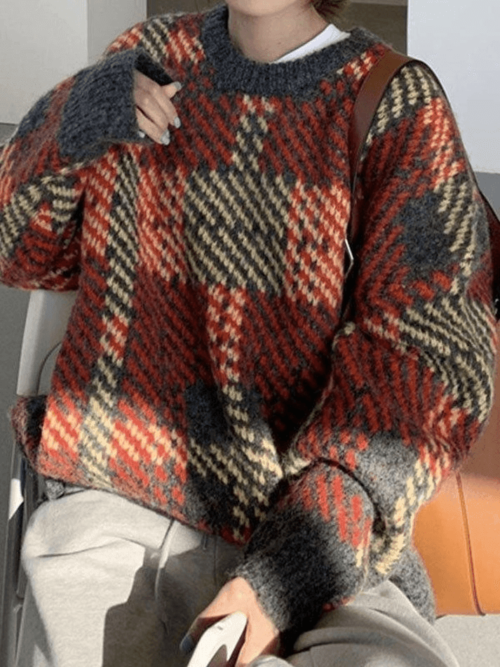 Checkered Pullover Knit Sweater - AnotherChill