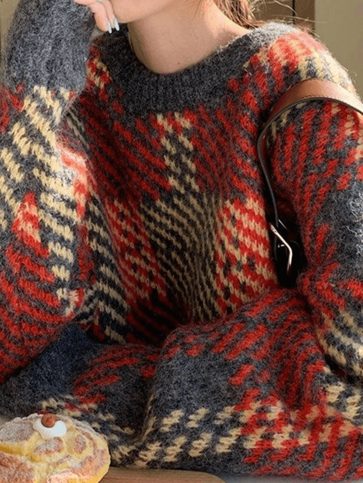 Checkered Pullover Knit Sweater - AnotherChill