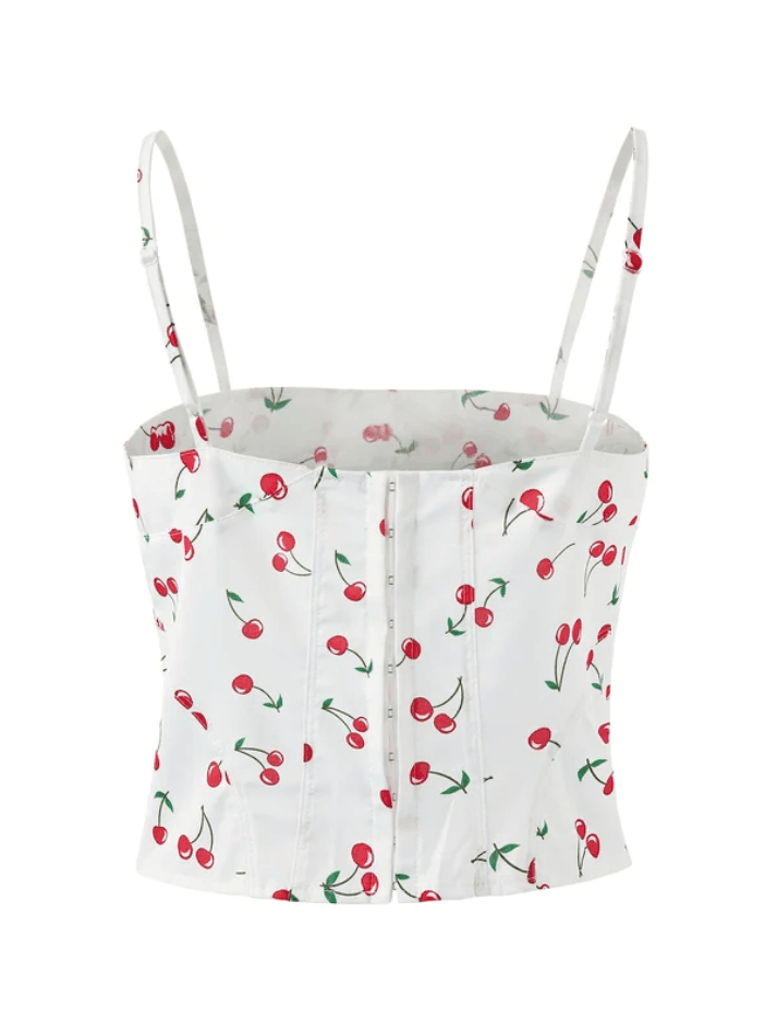 Cherry Print Buckle Lace Up Cami Top - AnotherChill