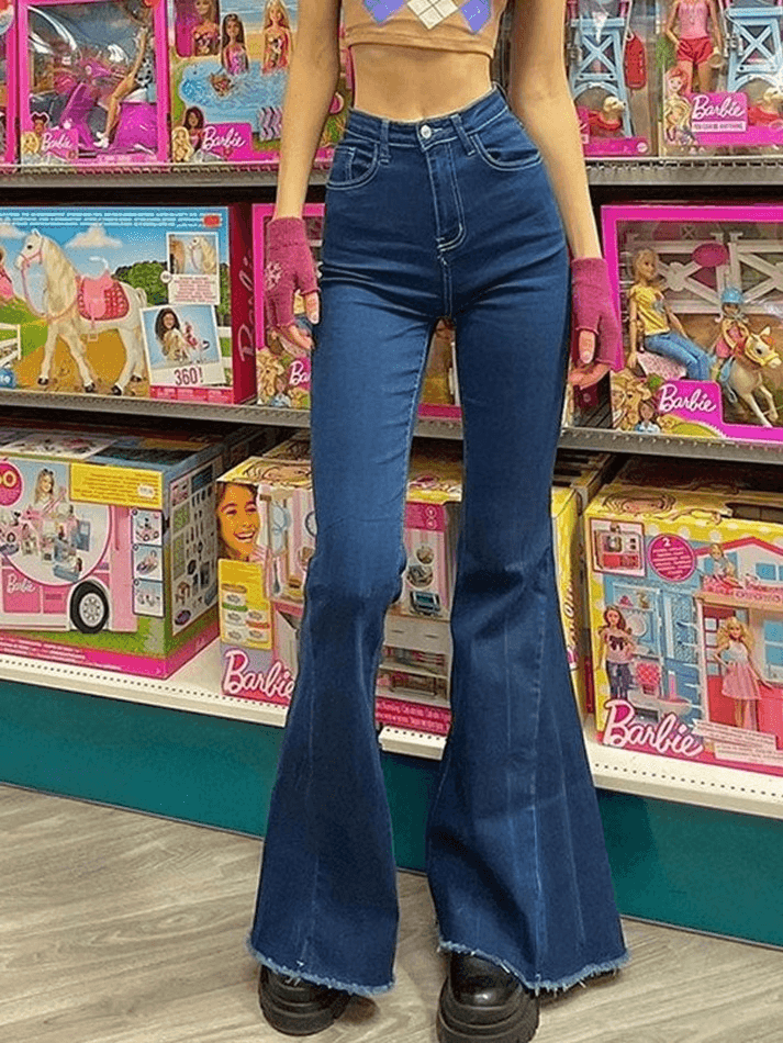 2024 Classic High Waist Flare Jeans Blue S in Jeans Online Store ...