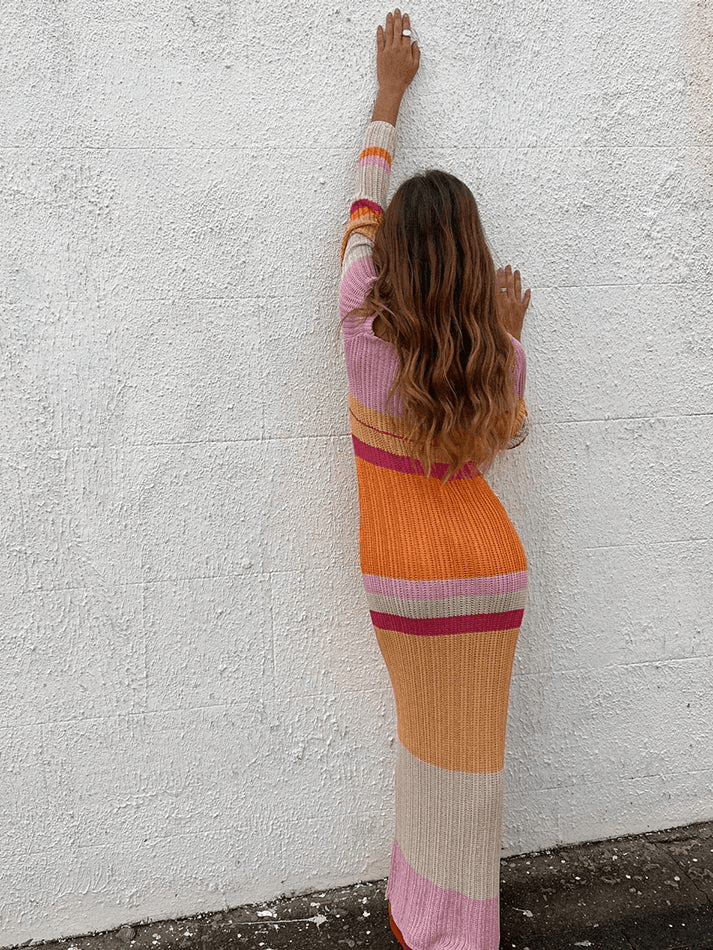 Color Block Stripe Knitted Maxi Dress - AnotherChill