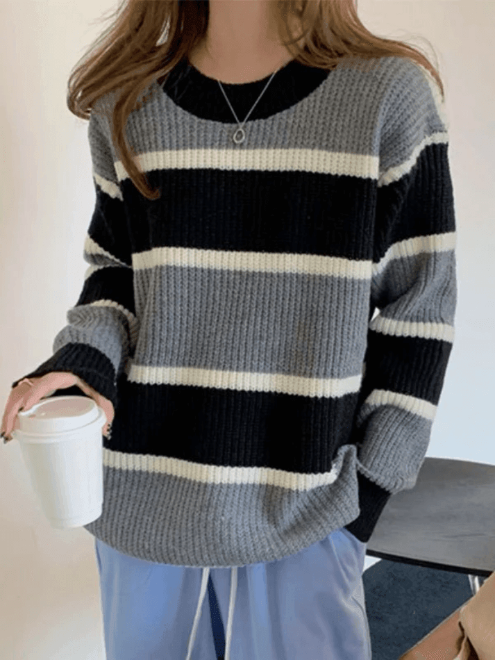 Color Block Striped Knit Sweater - AnotherChill