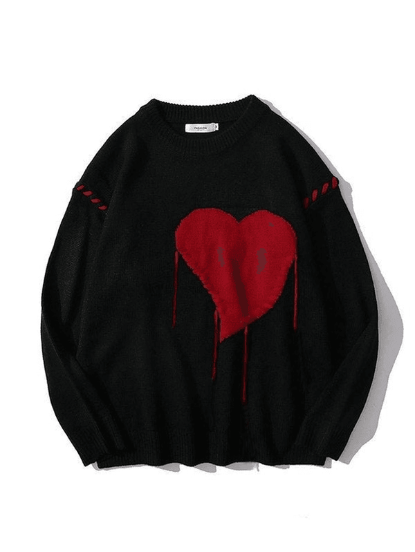 Colorblock Heart Oversized Unisex Knit Sweater - AnotherChill