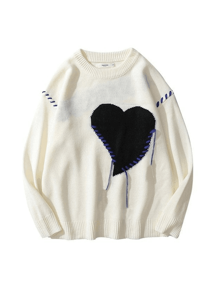 Colorblock Heart Oversized Unisex Knit Sweater - AnotherChill