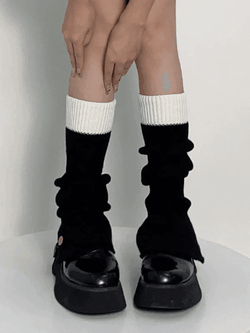 Contrast Ankle Flare Ribbed Knit Leg Warmer - AnotherChill