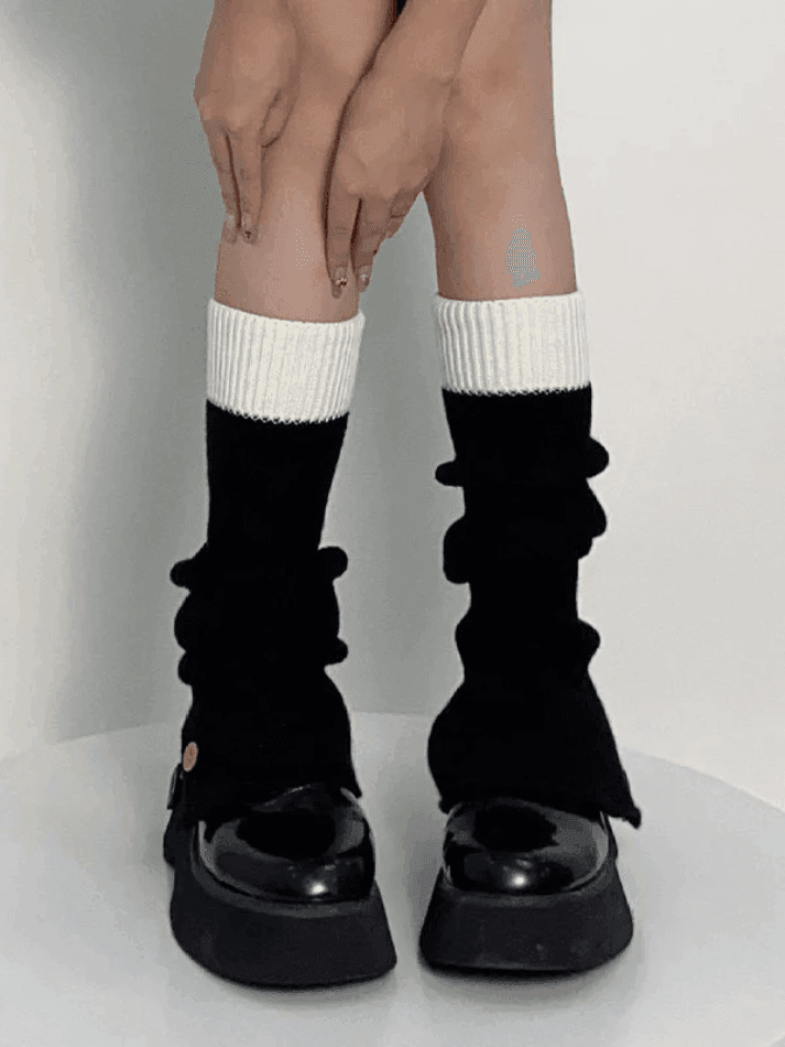 Contrast Ankle Flare Ribbed Knit Leg Warmer - AnotherChill