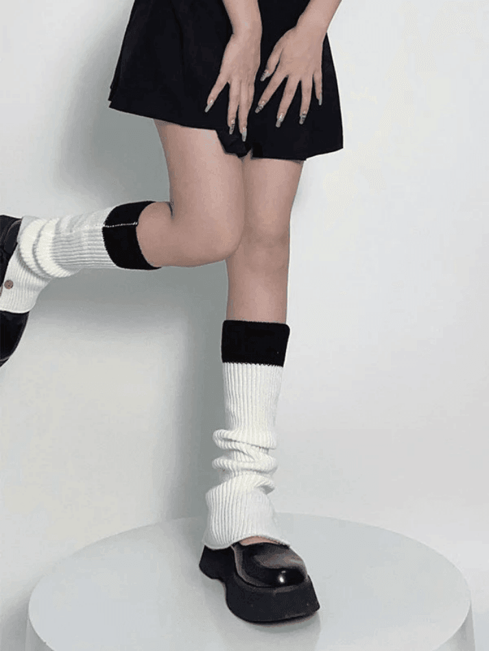 Contrast Ankle Flare Ribbed Knit Leg Warmer - AnotherChill