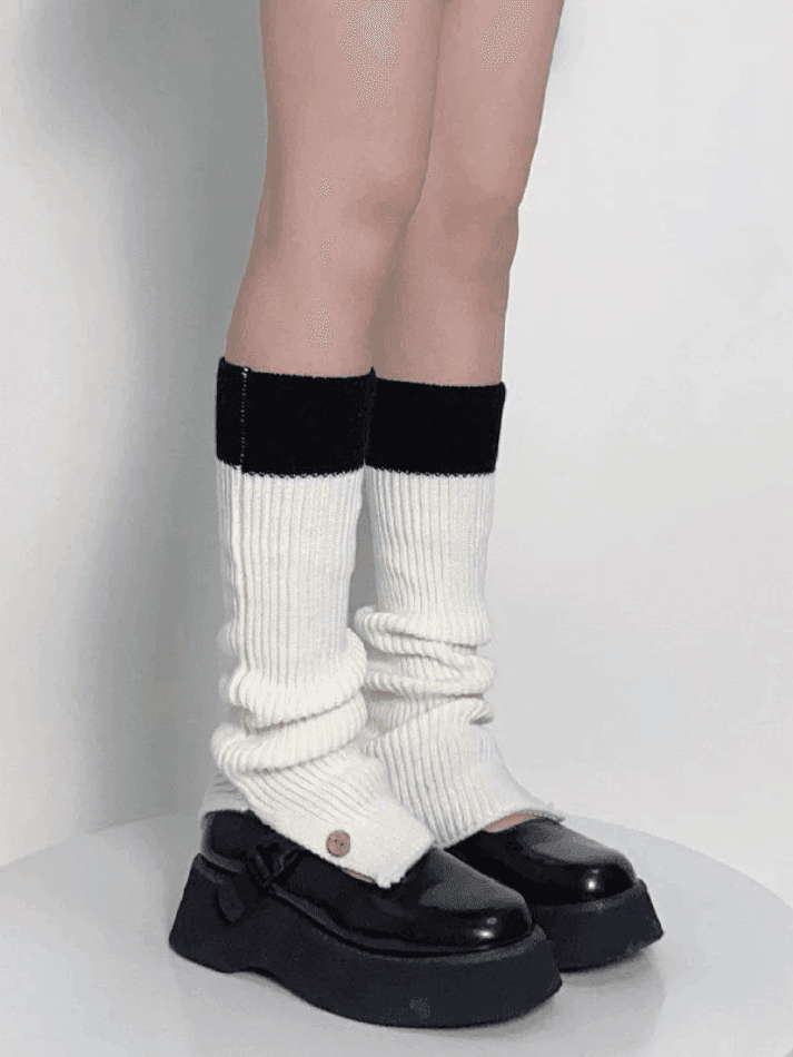 Contrast Ankle Flare Ribbed Knit Leg Warmer - AnotherChill