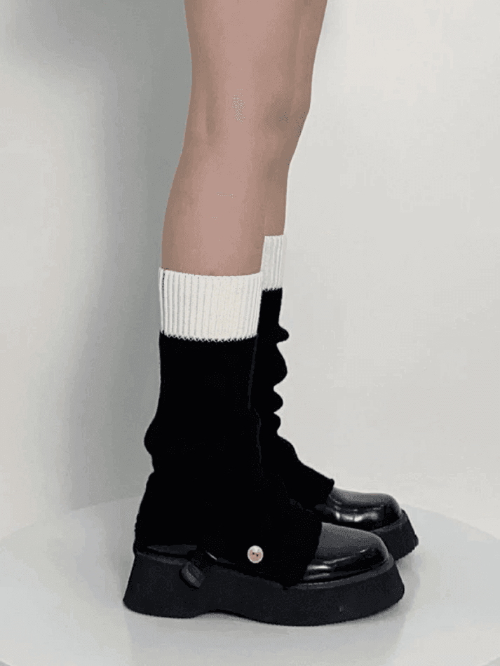 Contrast Ankle Flare Ribbed Knit Leg Warmer - AnotherChill