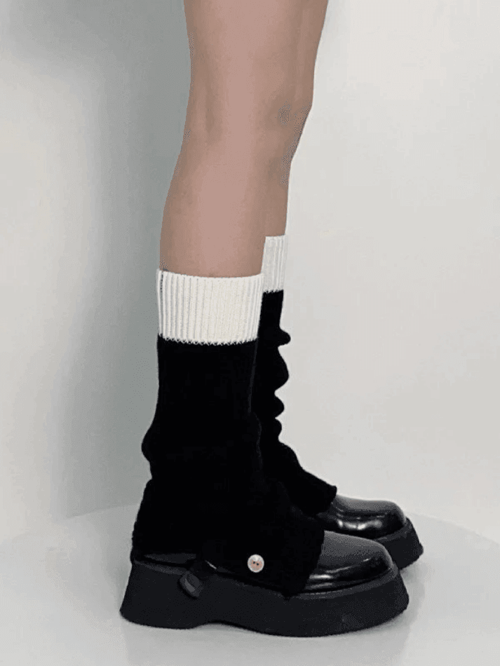 Contrast Ankle Flare Ribbed Knit Leg Warmer - AnotherChill