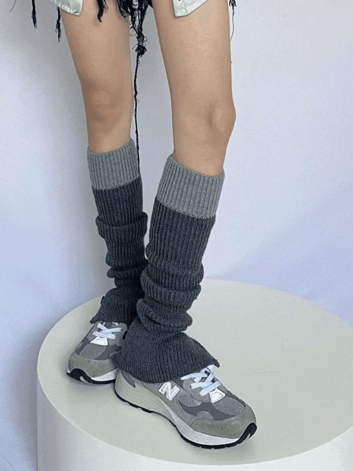 Contrast Ankle Flare Ribbed Knit Leg Warmer - AnotherChill