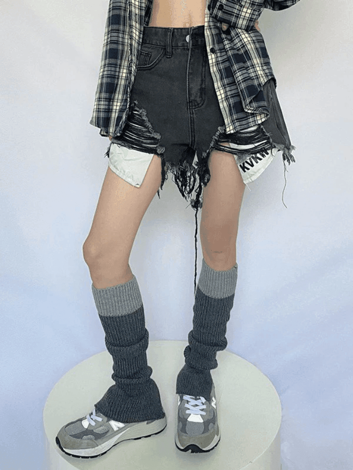 Contrast Ankle Flare Ribbed Knit Leg Warmer - AnotherChill
