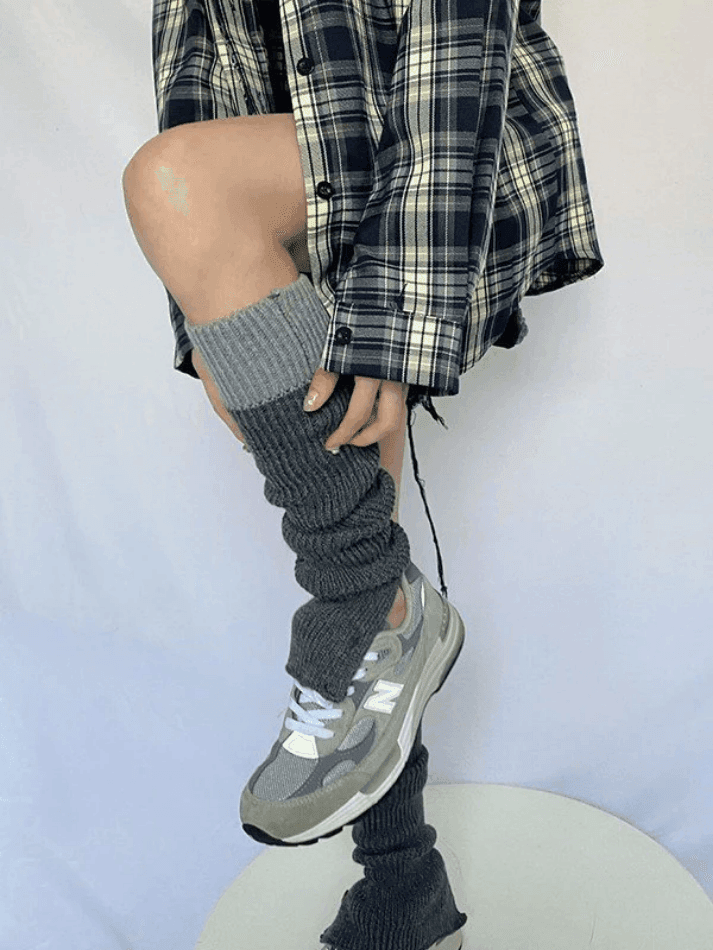 Contrast Ankle Flare Ribbed Knit Leg Warmer - AnotherChill