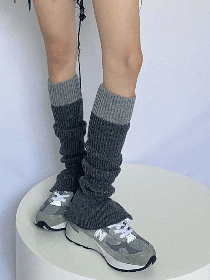 Contrast Ankle Flare Ribbed Knit Leg Warmer - AnotherChill