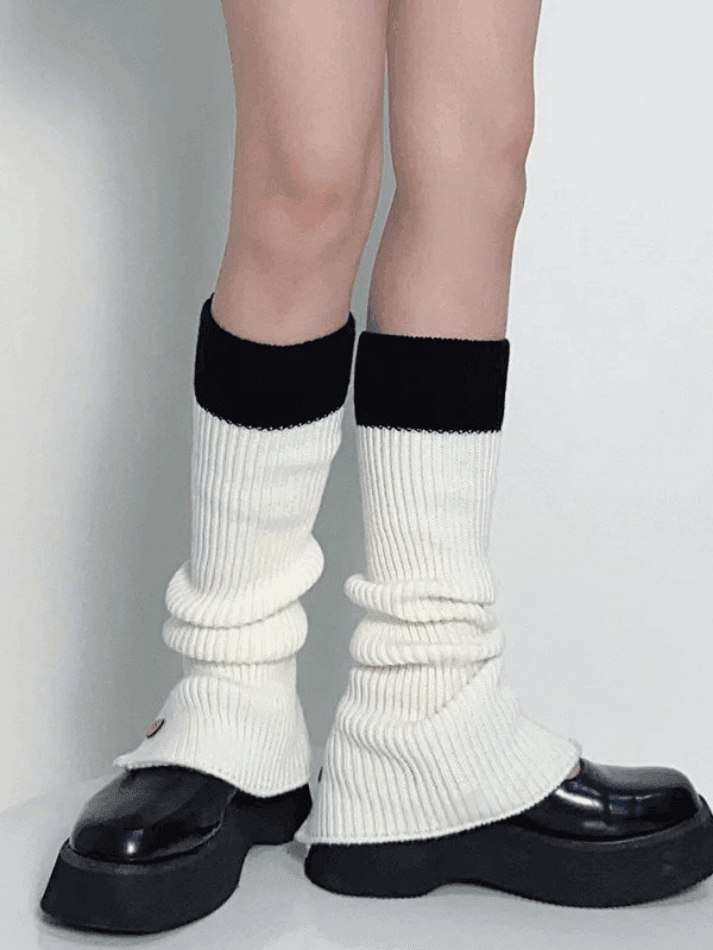 Contrast Ankle Flare Ribbed Knit Leg Warmer - AnotherChill