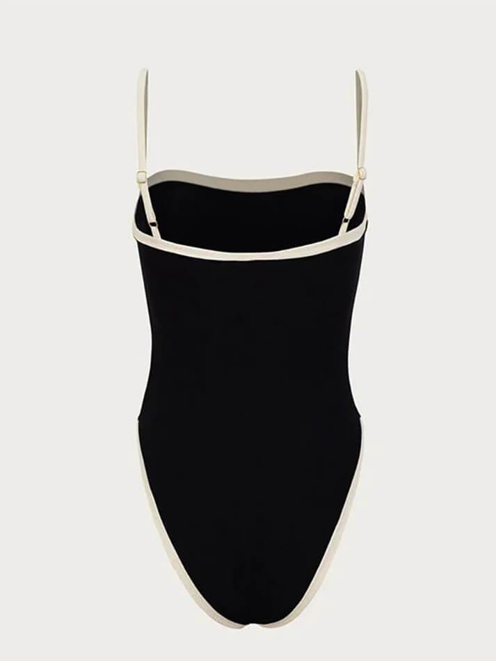 2025 Contrast Binding Basic One Piece Swimsuit Beige L in Swimwear ...