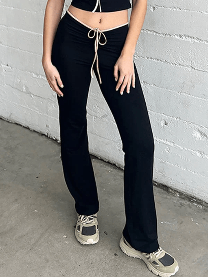 Contrast Color Low Waist Flare Leg Pants - AnotherChill