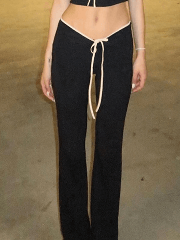 Contrast Color Low Waist Flare Leg Pants - AnotherChill