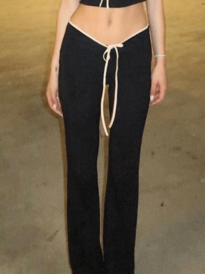 Contrast Color Low Waist Flare Leg Pants - AnotherChill