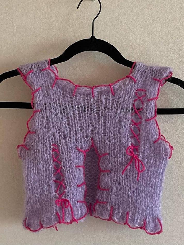 Contrast Color Slit Cutout Crochet Top - AnotherChill