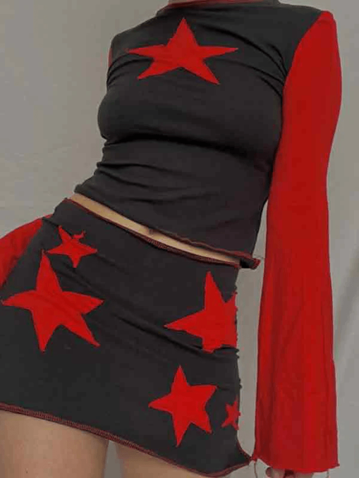 Contrast Color Star Print Slit Two Piece - AnotherChill