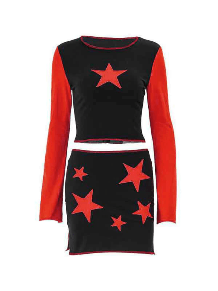 Contrast Color Star Print Slit Two Piece - AnotherChill
