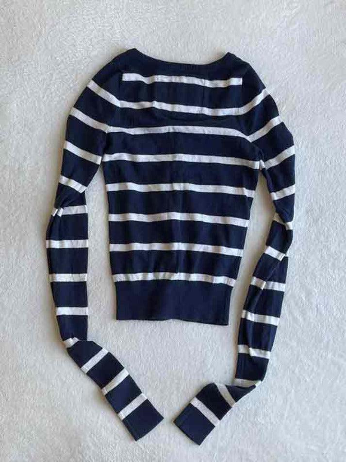 Contrast Color Stripe Button Up Long Sleeve Knit - AnotherChill