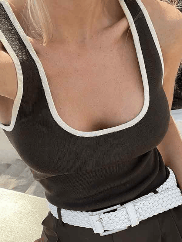 Contrast Color U Neck Tank Top - AnotherChill