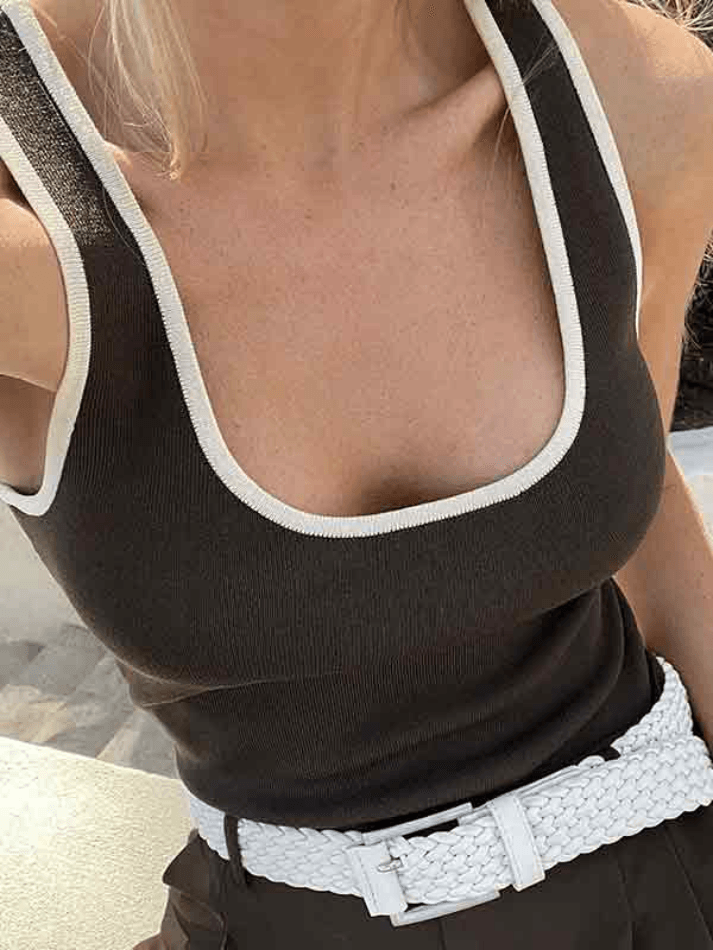 Contrast Color U Neck Tank Top - AnotherChill