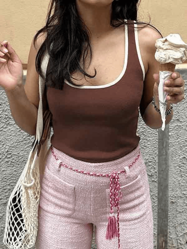 Contrast Color U Neck Tank Top - AnotherChill