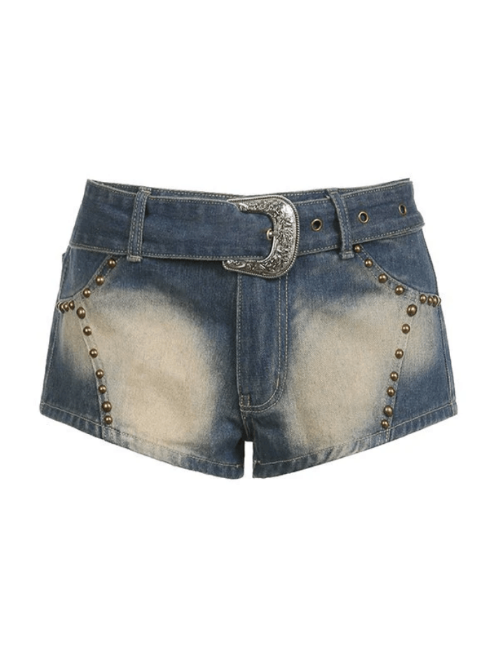 Contrast Metal Stud Denim Shorts - AnotherChill