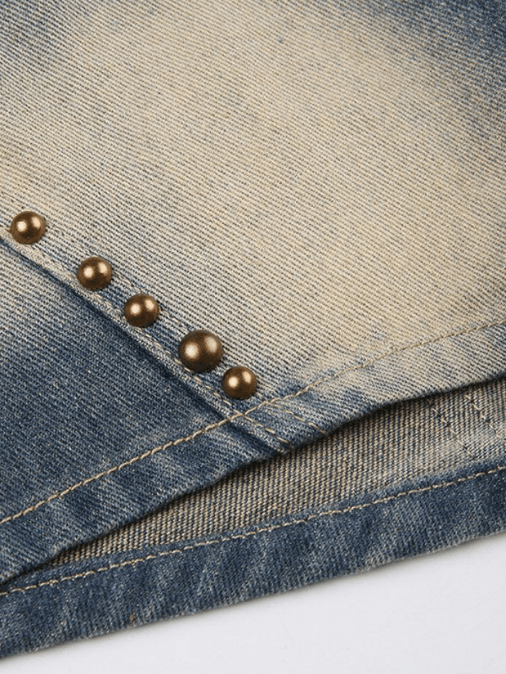 Contrast Metal Stud Denim Shorts - AnotherChill