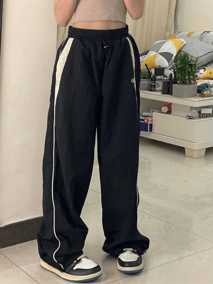 Contrast Piping Black Baggy Sweatpants - AnotherChill