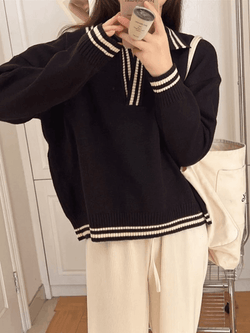 Contrast Trim Pullover Sweater - AnotherChill